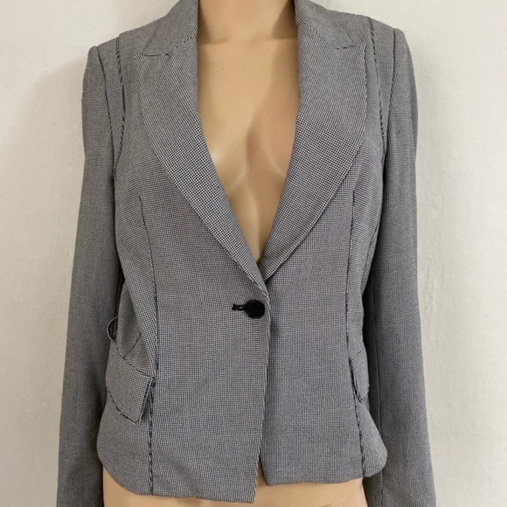 Zara Basic One Button Blazer Size M Houndthooth - image 3